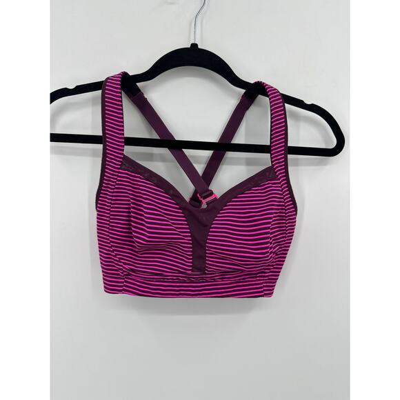 Lululemon Ta Ta Tamer II High Impact Sports Bra Hyer Stripe Raspberry Glo 34D - Picture 1 of 4